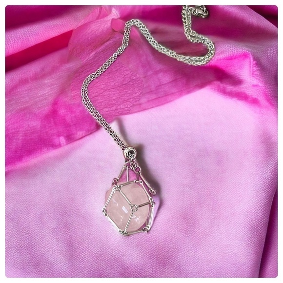 Rose Quartz Crystal Necklace in interchangeable cage/Pouch Handcrafted - Picture 2 of 8
